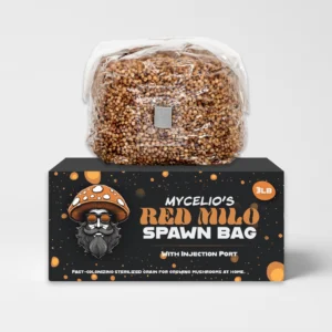 3lb Mycelio Red Milo mushroom grain spawn bag with injection port for wholesale buyers