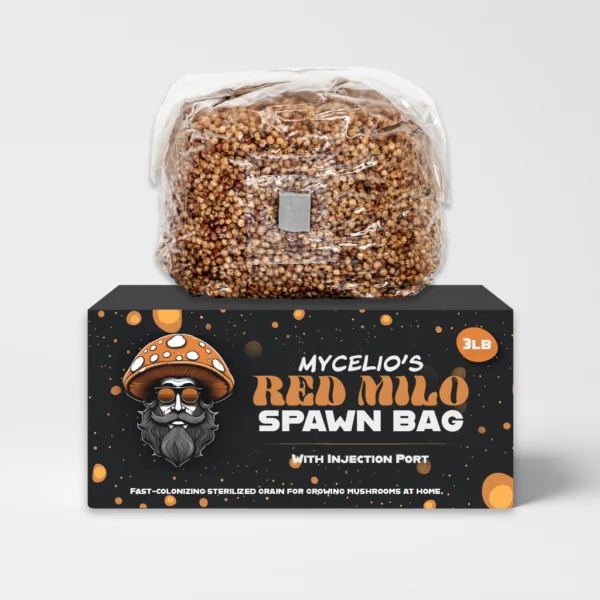 3lb Mycelio Red Milo mushroom grain spawn bag with injection port for wholesale buyers